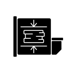 Trash compactor black glyph icon. Mechanism for reducing material size. Processing waste material, biomass through compaction. Silhouette symbol on white space. Vector isolated illustration