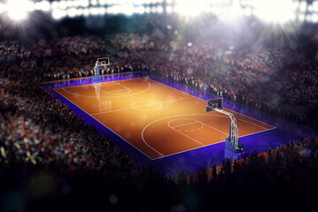 Empty basketball court. Sport arena. 3d render background