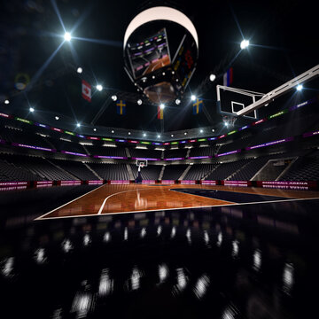 Basketball court. Sport arena. 3d render background