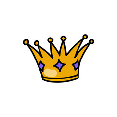 Queen's crown sketch. Princess headdress with precious stones. Doodle style. Vector illustration on isolated background.