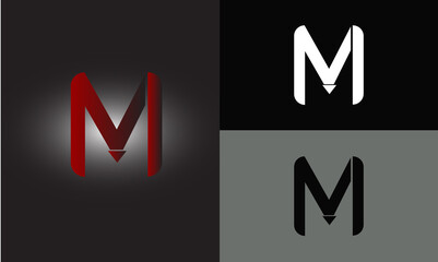 M Gradient letter logo design template. Red letters M on dark background. Creative minimal vector emblem. Graphic Alphabet Symbol for Corporate Business Identity. Vector element
