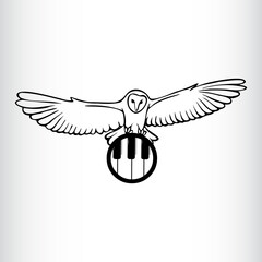 Fliying owl icon with tooth piano