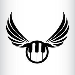 Wing icon with tooth piano isolated on white background