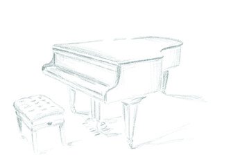 Soft pencil drawing of a grand piano