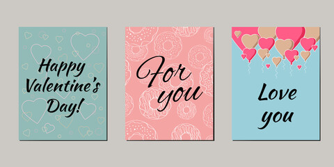 Vector set of greeting cards. Designed specifically for the day of saint Valentin. Perfect as an addition to a gift. Or ready to decorate the covers of social networks