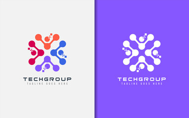 Tech Group Logo Design. Simple Minimalism Abstract Colorful People Combination Usable For Business and Tech Company. Vector Logo Illustration.