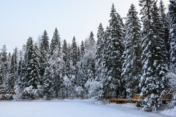 RUSKEALA, RUSSIA- JANUARY 15, 2021: Ruskeala Waterfalls in winter