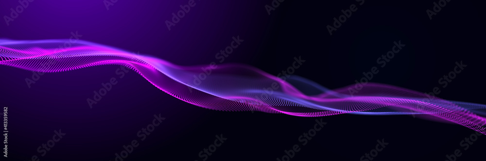 Aufkleber The musical stream of sounds. Abstract background with interweaving of colored dots and lines. 3d rendering.