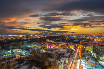 Beautiful sunrise in a European city in winter