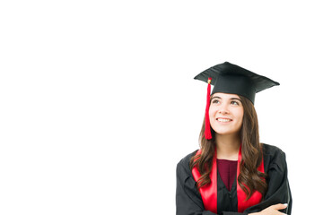 Thoughtful young woman feeling happy after graduating