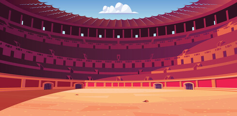 Empty Coliseum amphitheater in ancient Roman Empire - obrazy, fototapety, plakaty
