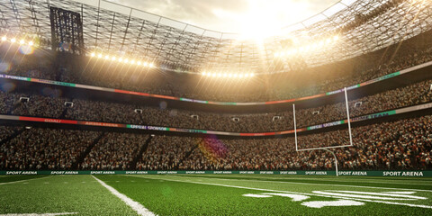 Fototapeta premium Empty American football soccer stadium in sunlight