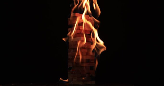 wood blocks burning in the dark