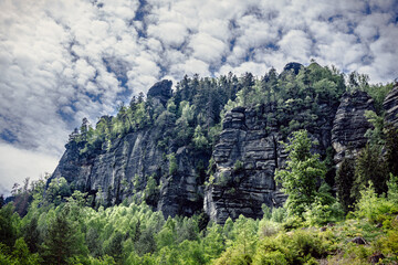rock formation on hiking trail in Eblsandsteingebirge in Saxon Switzerland