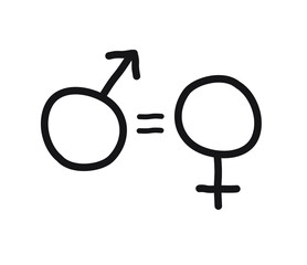 Vector hand drawn doodle sketch woman equality sign isolated on white background. Feminist woman rights illustration