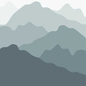 Vector flat landscape with gray mountains isolated on background