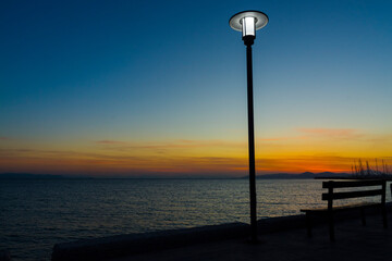 Sunset in Athen at the beach of the Mediterranean sea