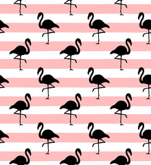 Obraz premium Vector seamless pattern of flamingo silhouette isolated on pink strapped white background