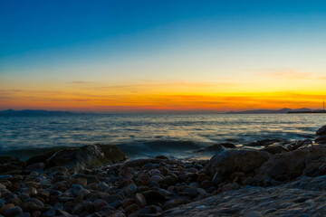 Sunset in Athen at the beach of the Mediterranean sea