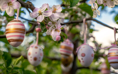 Easter decoration eggs in the garden outdoor