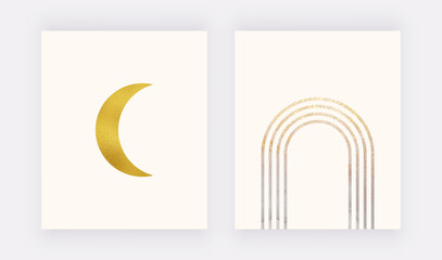 Moon and rainbow wall art prints with gold foil texture © Millaly