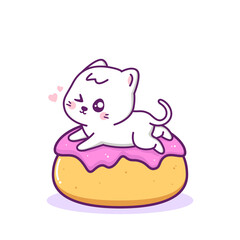 cute happy cat playing in the doughnut