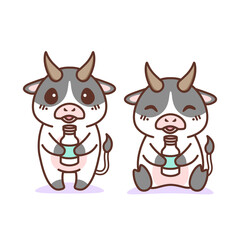 cute happy cow with a bottle of milk