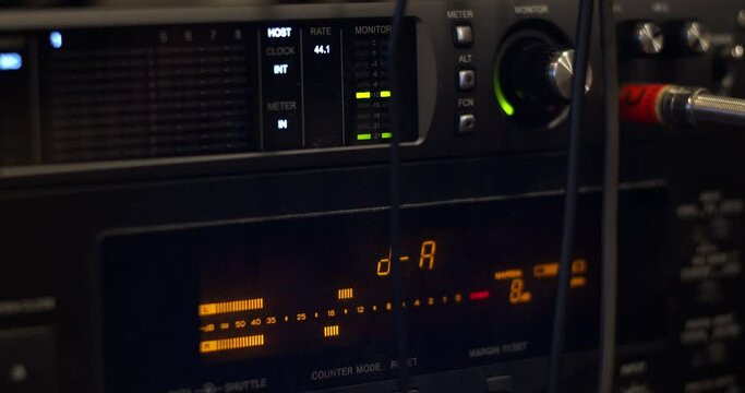 Sound meter on audio device interface - professional studio equipment