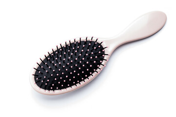hairbrush isolated on white background. pink hair brush cut out. design element. personal grooming accessory