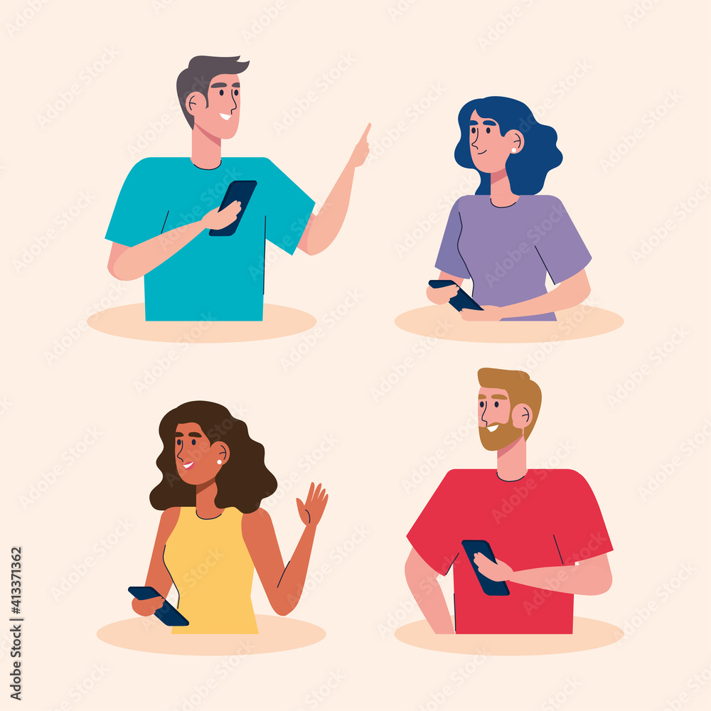 Canvas Prints persons community using smartphones characters vector illustration design