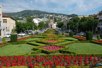 Largo Republica do Brasil with church in Guimaraes, Portugal