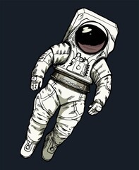 Astronaut floating in the outer space wearing new american space suit. Isolated space illustration.