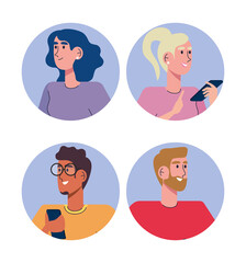 community people using smartphones avatars characters vector illustration design