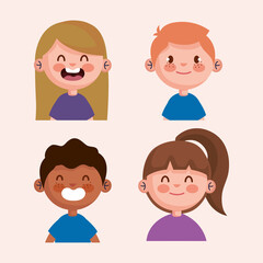 bundle of little kids characters vector illustration design