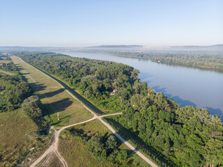 Aerial View of Danube river on the sunny day