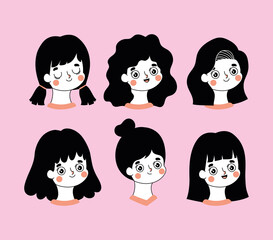 group of womens icons on a pink background