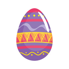 happy easter season purple egg painted with figures vector illustration design