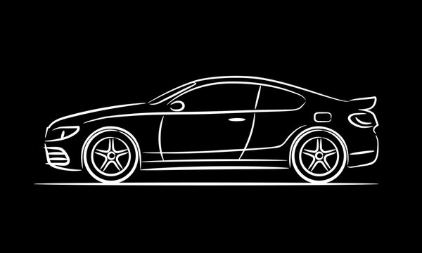 Coupe car line art icon monochrome illustration. A hand drawn line art of a sedan car.