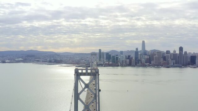 Aerial: Traffic on the bridge, drove view