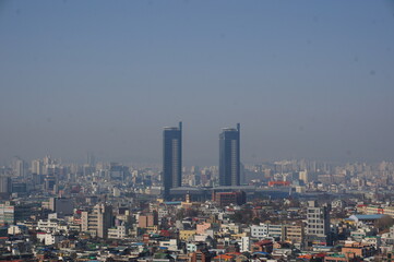 city skyline at dusk