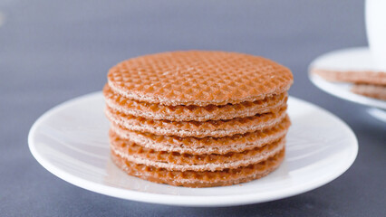 Close up of traditional Dutch cookies Stroopwafels