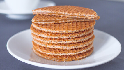 Close up of traditional Dutch cookies Stroopwafels