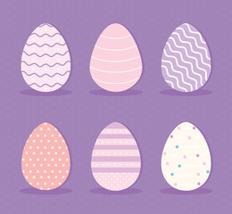 set of easter eggs on a purple background