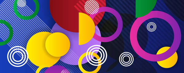 Multicolored tech geometric background, with a geometric flat structure. Clean, vibrant design with simple, bright, modern forms. Blue yellow red purple green geometric background with stripes