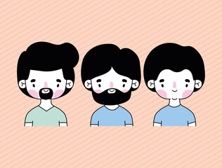 group of smiling mens icons on a orange background