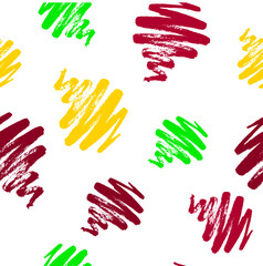 Painted brush ink grunge zigzag stains stripes seamless pattern. Hand drawn design elements. Brush strokes vector. Colorful objects on white background