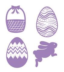 happy easter season card with lilac color set icons vector illustration design