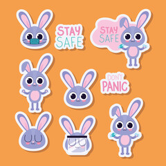 bundle of cute bonnys stickers on a orange background