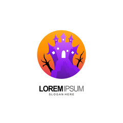 Halloween logo, house of ghost design and template