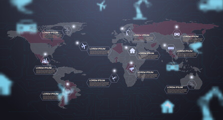 landing page IoT or Industry 4.0 concept infographic.  Internet of things devices and connectivity concepts on a network. Spider web of network connections. Web page banner template  Vector